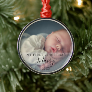 My First Christmas Baby Photo Personalised Metal Tree Decoration
