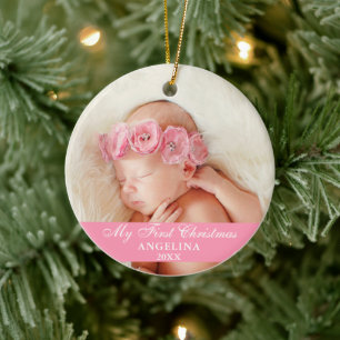 My First Christmas Baby Photo Pink Ceramic Tree Decoration