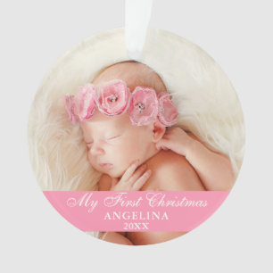 My First Christmas Baby Photo Pink Ornament