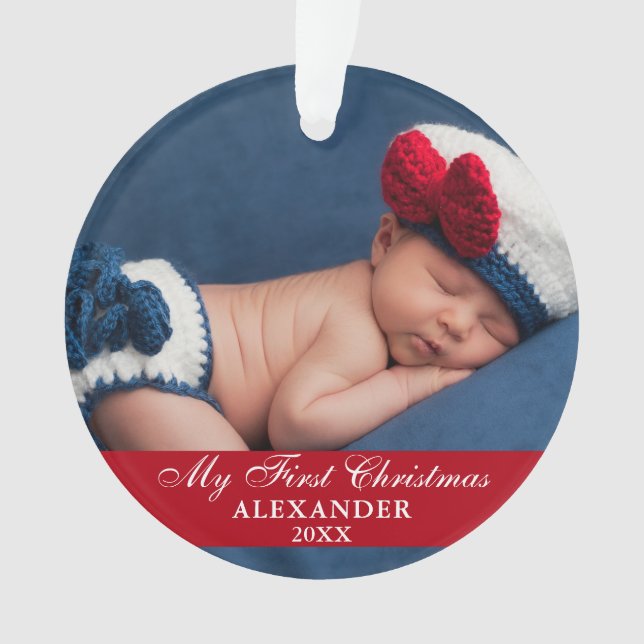 My First Christmas Baby Photo Red Ornament (Front)