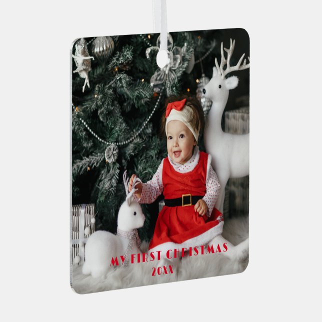 My First Christmas Baby Photo Square Metal Tree Decoration (Front Right)