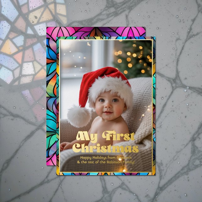 My First Christmas Baby Photo Stained Glass Photo Foil Holiday Card (My First Christmas Baby Photo Stained Glass Photo Foil Holiday Card)