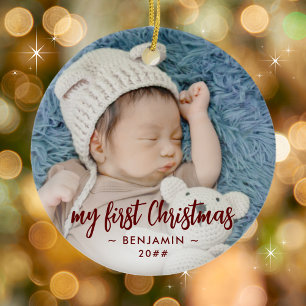 My First Christmas Baby Photo with Name and Year Ceramic Tree Decoration