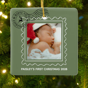 My First Christmas Baby Postal Stamp Photo Ceramic Ornament