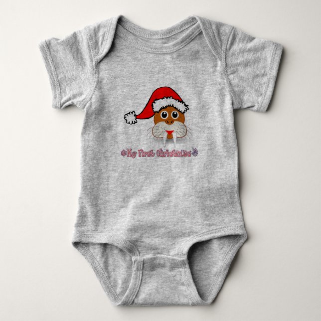 My First Christmas Baby Walrus Bodysuit (Front)