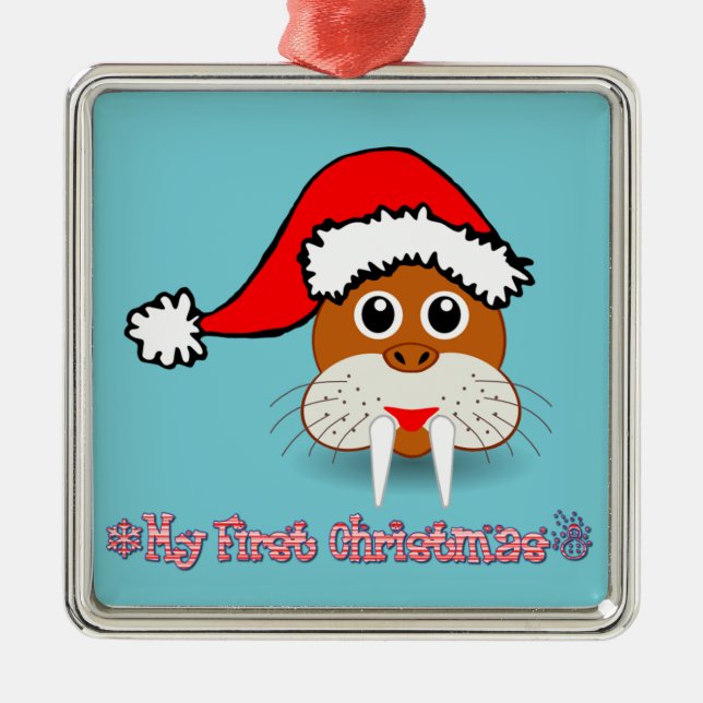 My First Christmas Baby Walrus Metal Tree Decoration (Front)