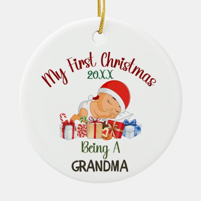 My First Christmas Being a Grandma Ceramic Tree Decoration (Front)