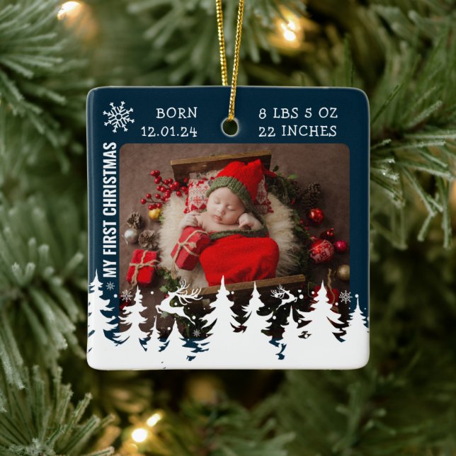 My First Christmas Birth Stats Photo Ceramic Ornam Ceramic Ornament (Tree)