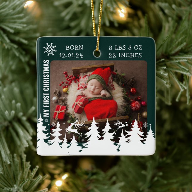 My First Christmas Birth Stats Photo  Ceramic Ornament (Tree)