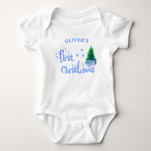 My First Christmas Blue Christmas Tree and Gifts Baby Bodysuit
