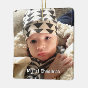 My First Christmas Blue Tiny DOTS Baby Boy Photo Ceramic Tree Decoration