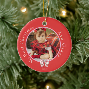 My First Christmas Bow photo Year Ornament