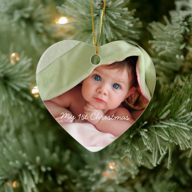 My First Christmas Bright Pink Dots Photo Ornament (Tree)