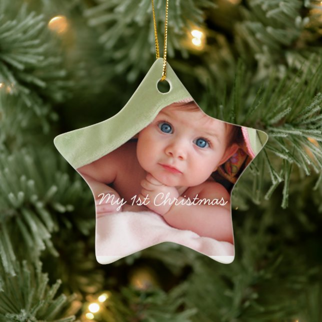 My First Christmas Bright Pink Dots Photo Ornament (Tree)