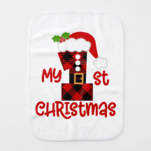 My First Christmas Buffalo Plaid Burp Cloth