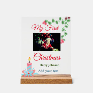 My first Christmas candle add baby photo name leav Acrylic Sign