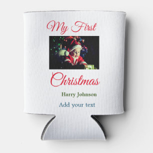 My first Christmas candle add baby photo name leav Can Cooler