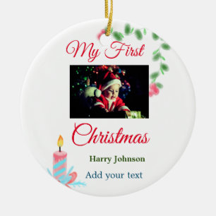 My first Christmas candle add baby photo name leav Ceramic Tree Decoration