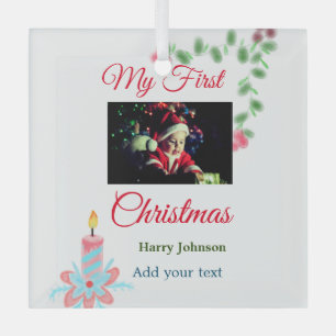 My first Christmas candle add baby photo name leav Glass Tree Decoration