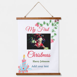 My first Christmas candle add baby photo name leav Hanging Tapestry