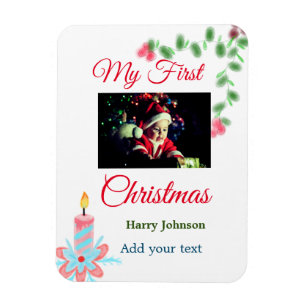 My first Christmas candle add baby photo name leav Magnet