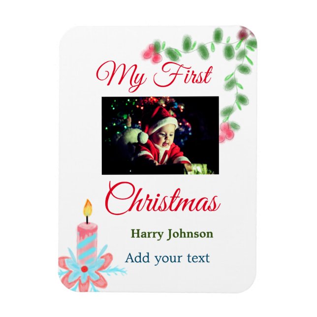 My first Christmas candle add baby photo name leav Magnet (Vertical)