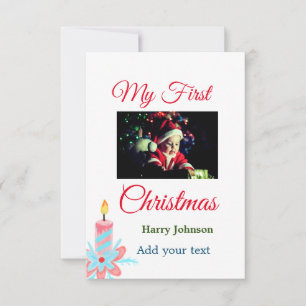 My first Christmas candle add baby photo name leav Thank You Card
