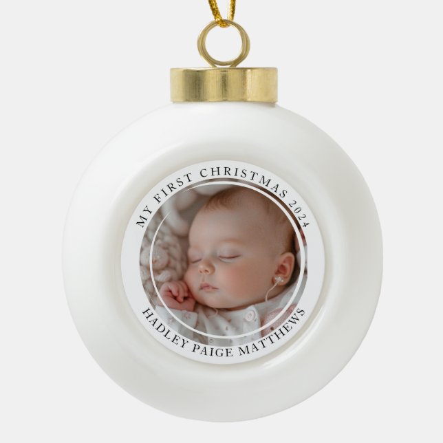 My first Christmas Custom Baby Photo Ceramic Ball Christmas Ornament (Front)
