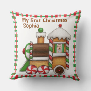 My first Christmas custom name cute train  Cushion