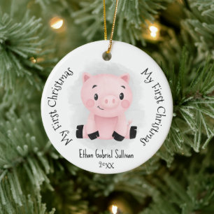 My First Christmas Custom Name Pig Christmas Ceramic Tree Decoration
