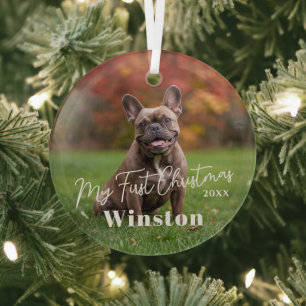 My First Christmas Custom Pet Name Photo Glass Tree Decoration