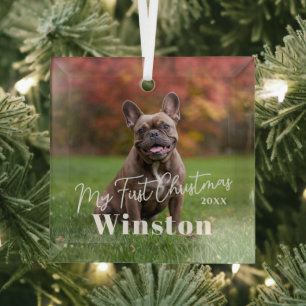 My First Christmas Custom Pet Name Photo Glass Tree Decoration