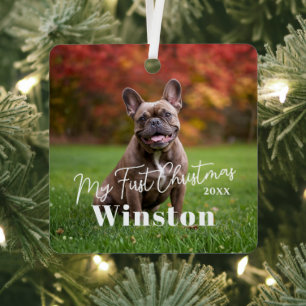 My First Christmas Custom Pet Name Photo Metal Tree Decoration