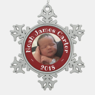 My First Christmas Custom Photo Keepsake 2018 Snowflake Pewter Christmas Ornament