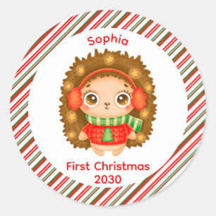 My First Christmas cute baby girl name christmas Classic Round Sticker