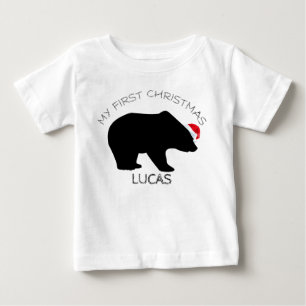My First Christmas Cute Bear Santa Personalised Baby T-Shirt
