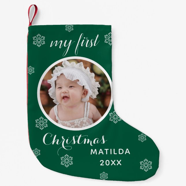 My First Christmas Cute Custom Baby Photo & Name Small Christmas Stocking (Front)
