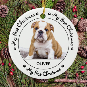 My First Christmas- Cute Dog Black Puppy Pet Photo Ceramic Tree Decoration