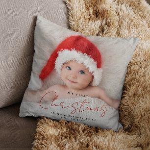 My First Christmas Cute Elegant Baby Photo Cushion