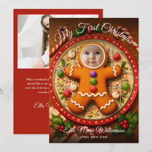 My First Christmas Cute Gingerbread 2 Photo Holiday Card