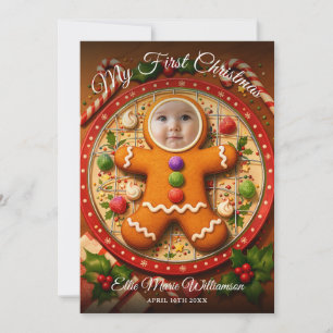 My First Christmas Cute Gingerbread Photo Holiday Card