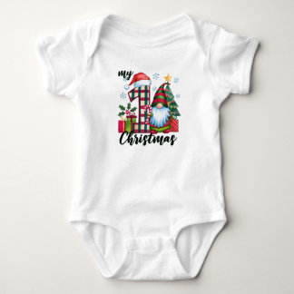 My First Christmas Cute Gnome Baby Bodysuit