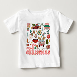 My First Christmas Cute Groovy Retro Images Baby T-Shirt