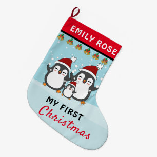 My First Christmas Cute Penguin Family Holiday Large Christmas Stocking