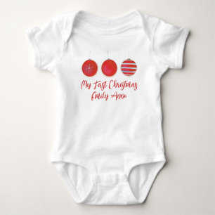 My First Christmas Cute Red Ornaments Custom Baby Bodysuit