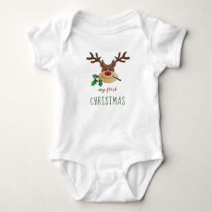 My First Christmas Cute Reindeer Baby Bodysuit