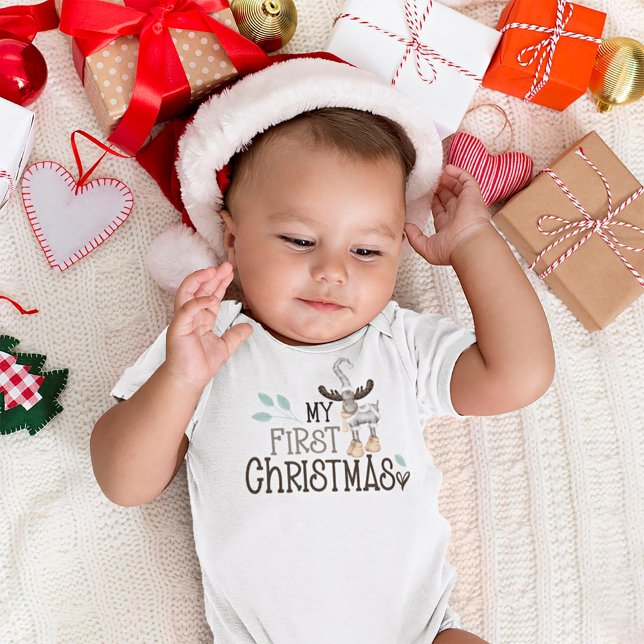 My First Christmas Cute Reindeer Script Baby Bodysuit (Creator Uploaded)