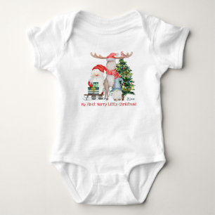 My First Christmas Cute Santa and Helpers Baby Bodysuit