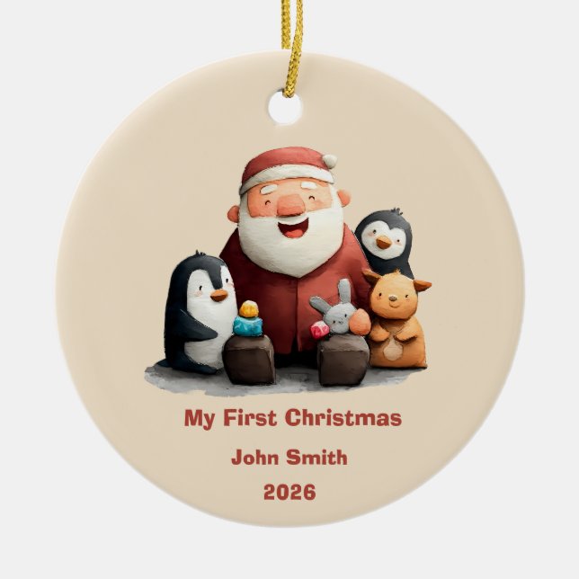 My First Christmas Cute Santa & Animals Ceramic Tree Decoration (Front)