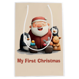 My First Christmas Cute Santa & Animals Medium Gift Bag